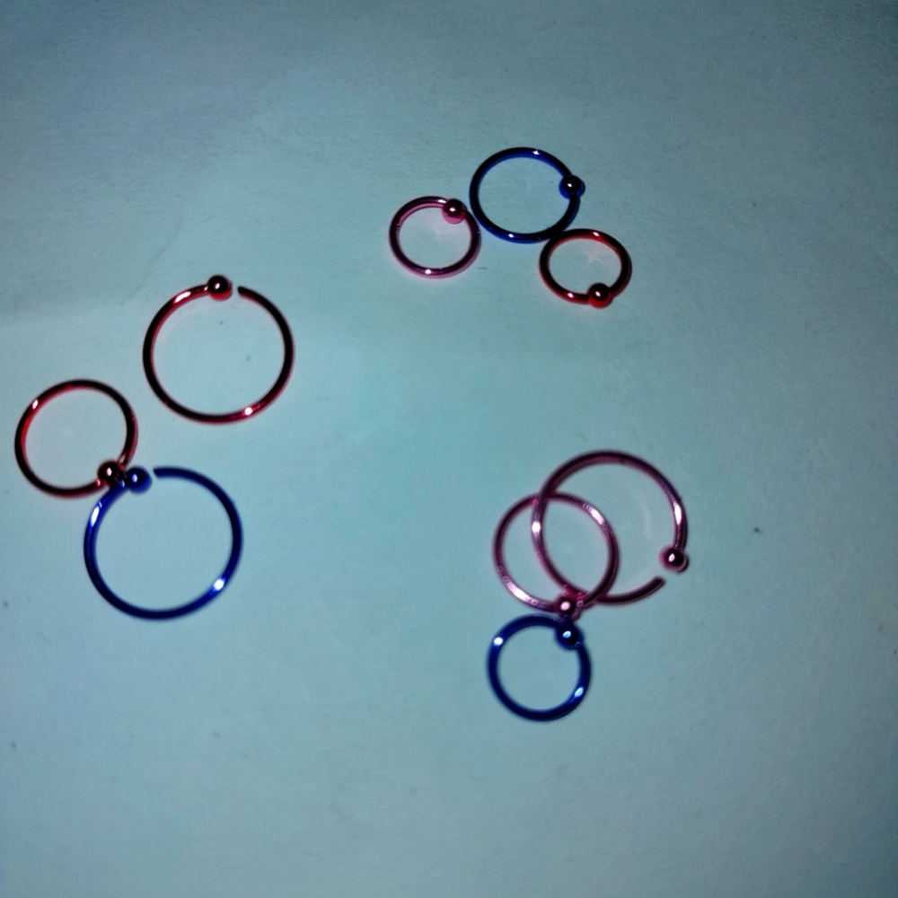 Tri color 9 piece nose ring set
